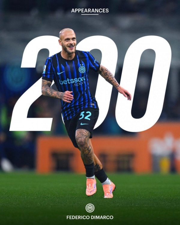 Hoàng tử! Ở tuổi 27, Di Marco đã chạm mốc 200 trận cho Inter Milan, đóng góp 20 bàn thắng và 37 đường kiến ​​tạo.